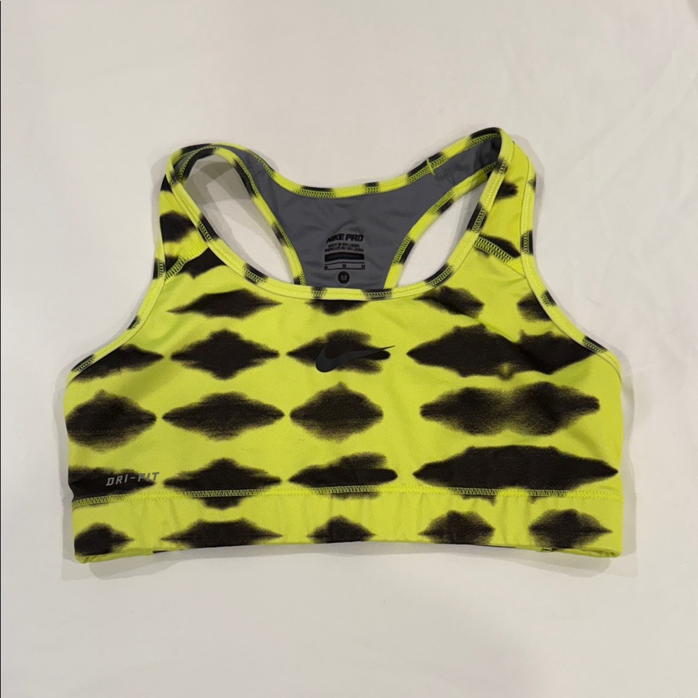 Nike Women's Neon Yellow and Black Sports Bra